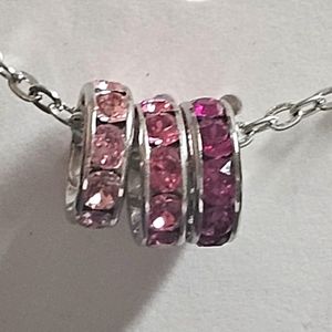 Swarovski Crystal triple pink ring necklace with silver NWT